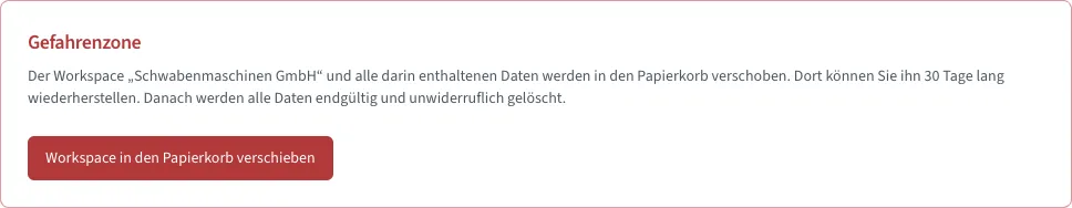 Karte Gefahrenzone mit dem Knopf zum Verschieben in den Papierkorb