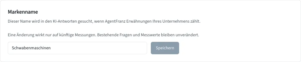 Karte Markenname mit Eingabefeld