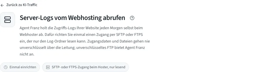 Der Kopf der Einrichtungsseite für den Abruf vom Webhosting