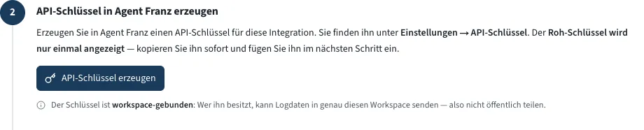 Schritt 2 der Anleitung für Cloudflare mit dem Knopf zum Erzeugen eines API-Schlüssels